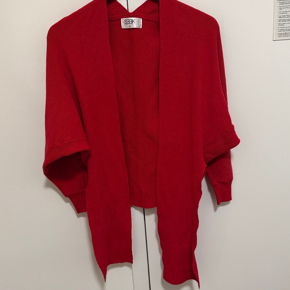 Seek The Label Red Tie Front Wrap Ribbed Cardigan. Women’s Size Medium. - Picture 2 of 8